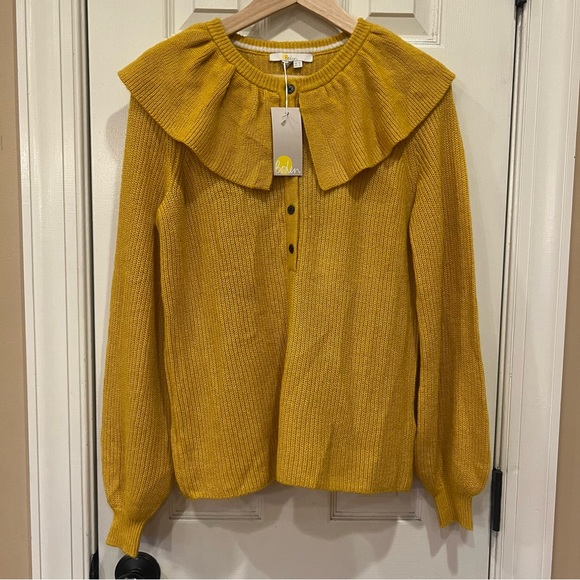 NWT Boden Frill Collar Jumper Sweater Yellow Gold Buttons Alpaca Women’s 4 Small - Picture 2 of 8